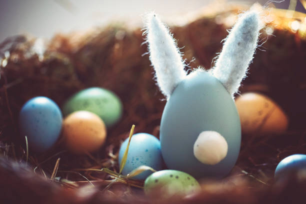 istock Easter decoration with crafted Easter bunny in the sunny nest 1136835286