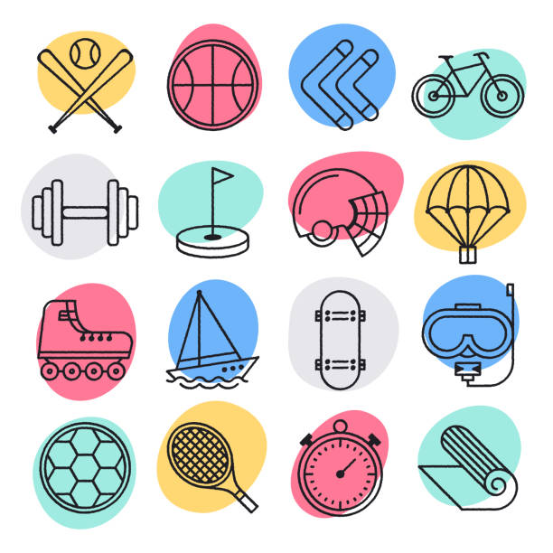 athleten körperliche leistungsdoodle style vector icon set - flexibility business gymnastics exercising stock-grafiken, -clipart, -cartoons und -symbole