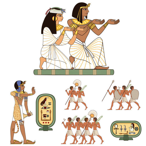 illustrazioni stock, clip art, cartoni animati e icone di tendenza di geroglifico egiziano e simbolo cultura antica cantare e progettare elemento - mythical pharaoh