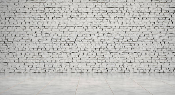 istock Empty room with white brick walls and marble floor, 3d Rendering 1136838504