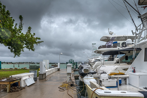 Safe boats during a thunderstorm in Florida.
