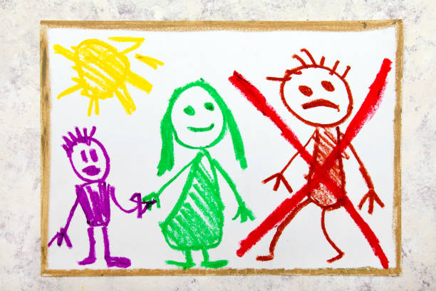 istock Colorful drawing: Representation of marriage break up or divorce. 1136842798