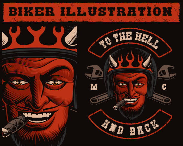 ilustrações, clipart, desenhos animados e ícones de ilustração do vetor de um motociclista do diabo - inferno fire flame skull