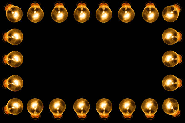 Frame of lamps. Glowing lamps on a black background.