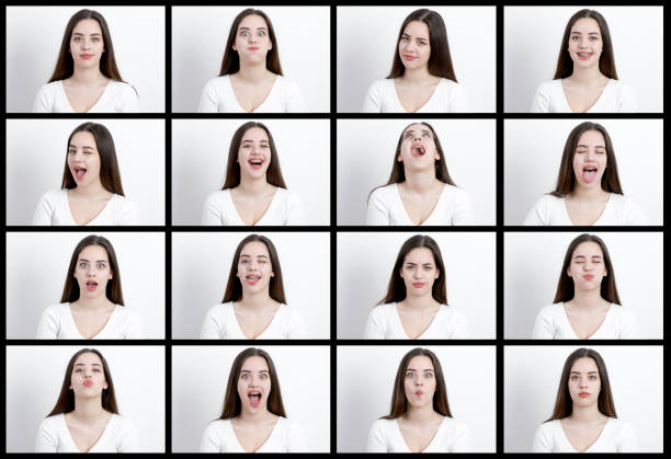 istock Set of young woman's portraits with different emotions 1136850730