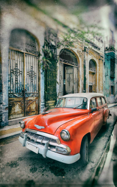 istock Vintage oldtimer car driving through Old Havana Cuba 1136854345