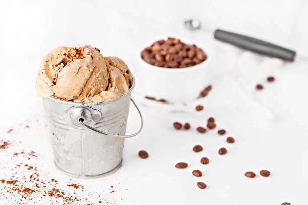 istock Coffee ice cream in a metal mini bucket with coffee 1136855366