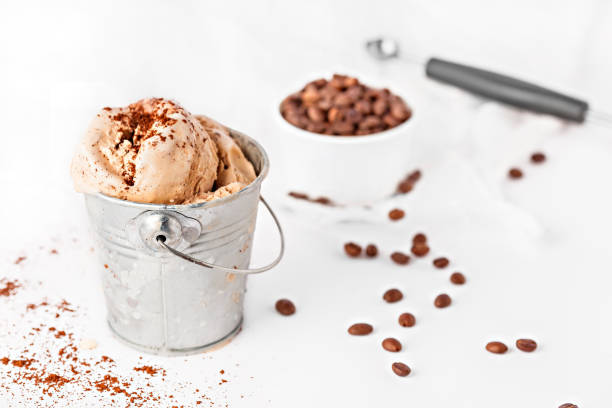 istock Coffee ice cream in a metal mini bucket with coffee 1136855399