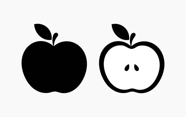 ilustraciones, imágenes clip art, dibujos animados e iconos de stock de iconos de forma de manzana negra - apple