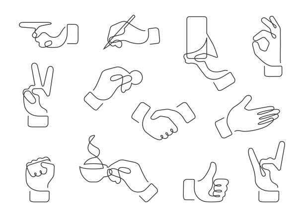 illustrazioni stock, clip art, cartoni animati e icone di tendenza di gesti della mano una riga - esprimere a gesti illustrazioni