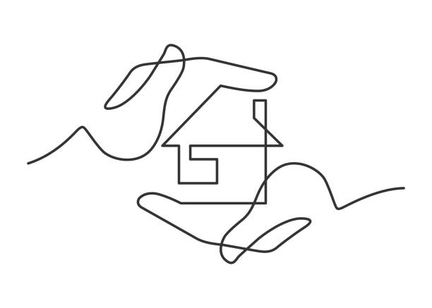 핸드 홈 원 라인 - sketching drawing human hand horizontal stock illustrations