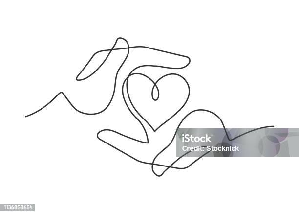 Hands Heart One Line Stock Illustration - Download Image Now - Line Art, Heart Shape, Hand