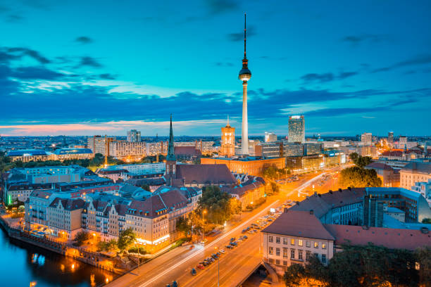 istock Berlin skyline with Spree river at sunset, Germany 1136859890