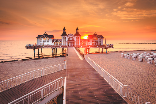 Seebrucke Sellin at sunrise, Baltic Sea, Germany