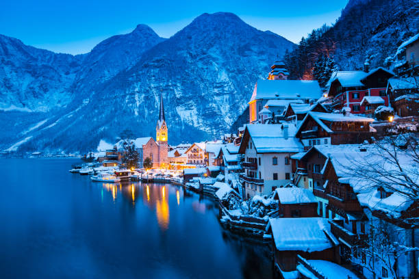 istock Hallstatt at twilight in winter, Salzkammergut, Austria 1136860733