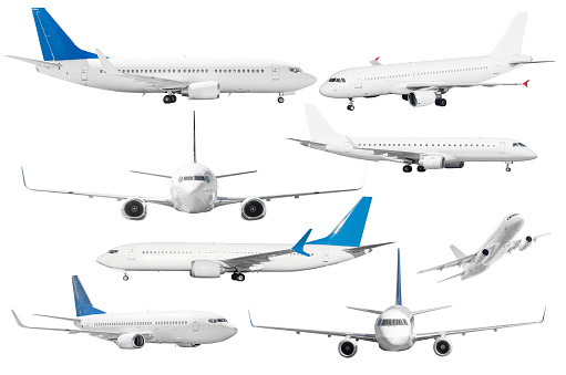 Set of six aircraft isolated from the white background