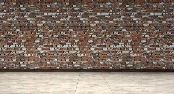 istock Empty room with old brown brick walls and marble floor, 3d Rendering 1136865383