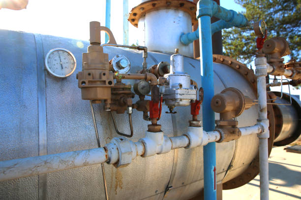 istock Different types of valves and indicators in the oil industry 1136866061