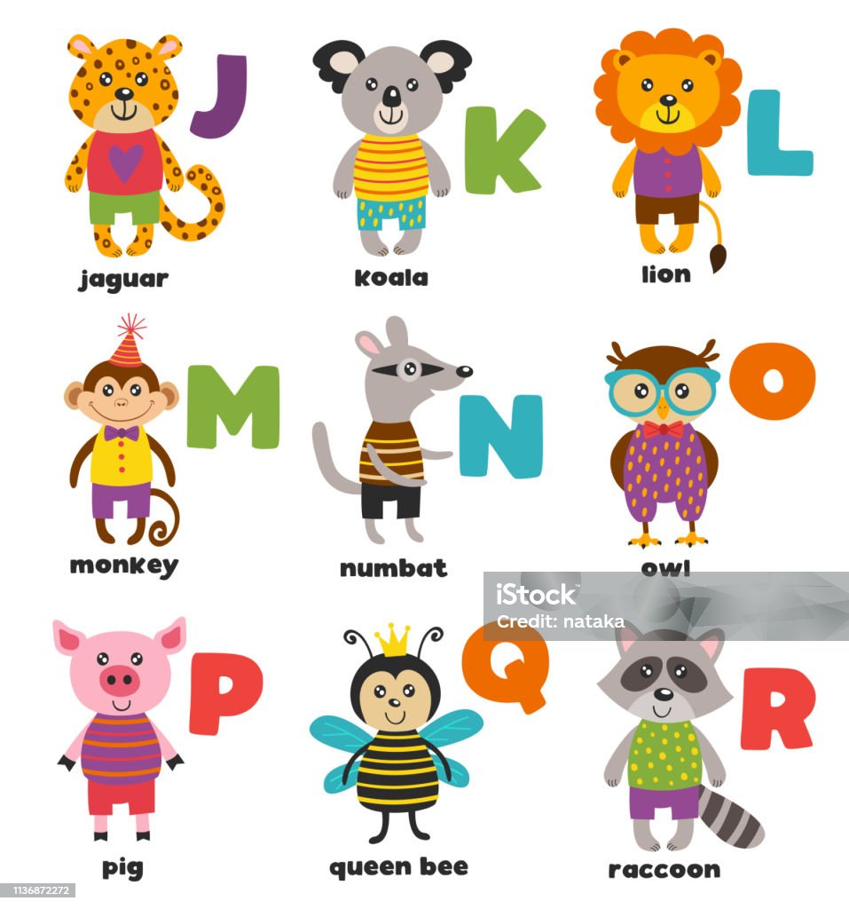 Alphabet With Cute Animals J To R Stock Illustration - Download Image Now -  Alphabet, Animal, Animal Wildlife - iStock