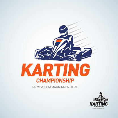 Kart racing winner, emblem illustration on a white background