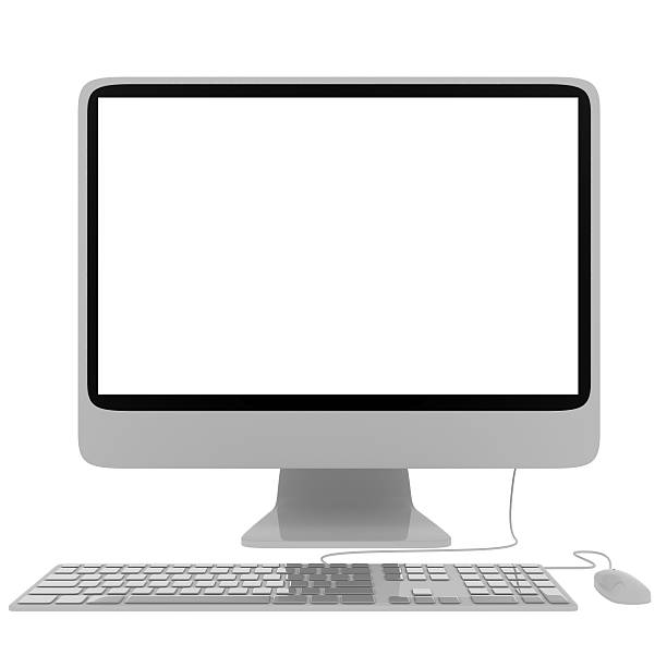 computer isolato su bianco. - schermo illustrazioni foto e immagini stock