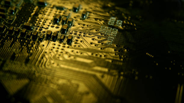 istock Close up of Electronic Circuits in Technology on Mainboard, system board or mobo. Computer motherboard, electronic components on circuits board, printed electronic board PCB 1136876528