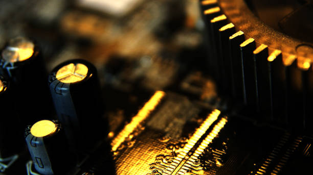 istock Close up of Electronic Circuits in Technology on Mainboard, system board or mobo. Computer motherboard, electronic components on circuits board, printed electronic board PCB 1136876540