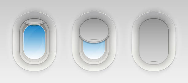 istock Creative vector illustration of flight airplane window, blank plane portholes isolated on transparent background. Art design aircraft open and closed illuminator. Abstract concept graphic element 1136878138
