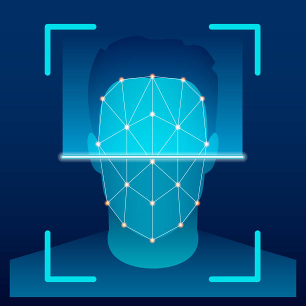 ilustrações de stock, clip art, desenhos animados e ícones de creative vector illustration of biometric face verification scan, identification scanning system on background. art design high technology detection template. abstract concept graphic element - equipamento de exame médico por imagem de diagnóstico