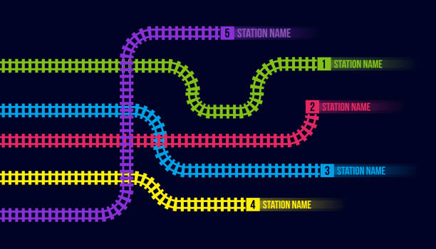 ilustrações, clipart, desenhos animados e ícones de ilustração creativa do vetor do mapa da estação de comboio, infographic da estrada do metro, trilha do trilho da rota da estrada de ferro, isolada no fundo transparente. molde do projeto da arte. elemento abstrato do gráfico do conceito - looking at view railroad station street railroad track