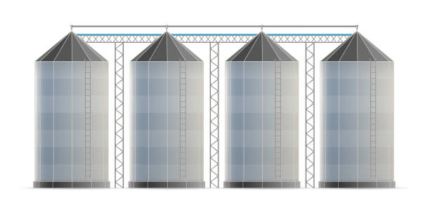 illustrazioni stock, clip art, cartoni animati e icone di tendenza di illustrazione vettoriale creativa del magazzino di silos agricolo per ascensore di stoccaggio del grano isolato su sfondo trasparente. modello di farm di progettazione artistica. concetto astratto grano grafico, elemento serbatoio mais - silo