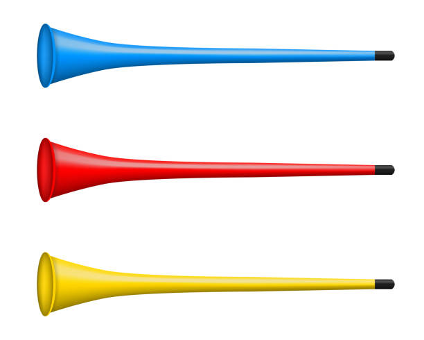 illustrations, cliparts, dessins animés et icônes de illustration vectorielle créative de la trompette vuvuzela, pipe, bugle pour le football, fan de football isolé sur fond transparent. art design abstrait concept graphique sport élément de jeu - bugle