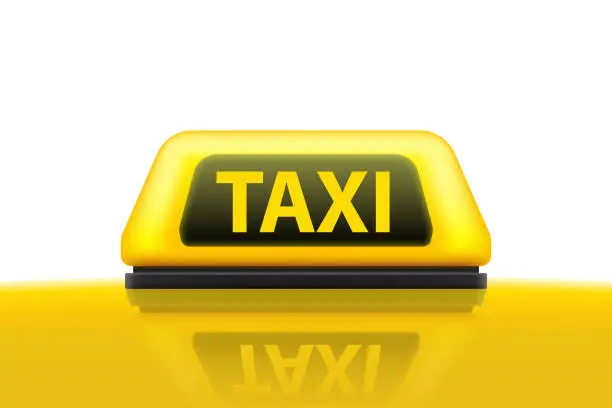 Vector illustration of Creative vector illustration of yellow taxi service car roof sign on the street at night blurred lighting background. Art design template. Abstract concept graphic bokeh element