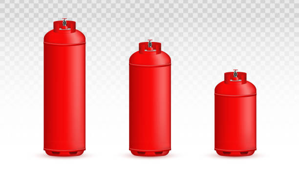 Creative vector illustration of gas cylinder, tank, balloon, container of propane, butane, acetylene, carbon dioxide isolated on transparent background. Art design template. Abstract concept element Creative vector illustration of gas cylinder, tank, balloon, container of propane, butane, acetylene, carbon dioxide isolated on transparent background. Art design template. Abstract concept element. argon stock illustrations