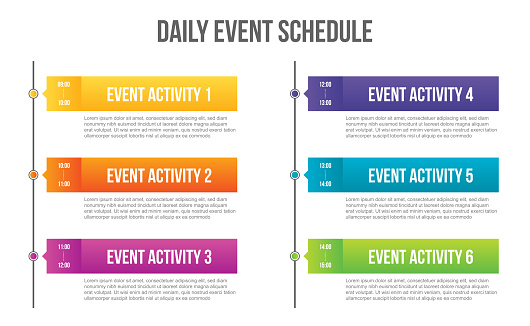 Creative vector illustration of daily event schedule blank isolated on transparent background. Art design timeline business day plan. Abstract concept timetable, timeframe board graphic element.