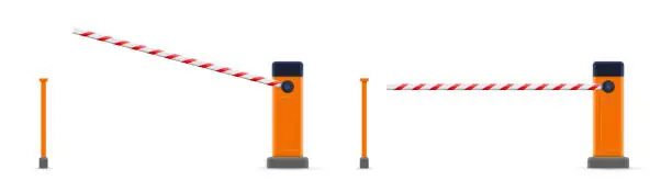 Vector illustration of Creative vector illustration of open, closed parking car barrier gate set with stop sign isolated on transparent background. Art design street road stop border. Abstract concept graphic element