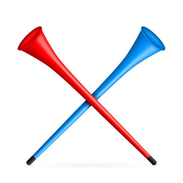 illustrations, cliparts, dessins animés et icônes de illustration vectorielle créative de la trompette vuvuzela, pipe, bugle pour le football, fan de football isolé sur fond transparent. art design abstrait concept graphique sport élément de jeu - bugle