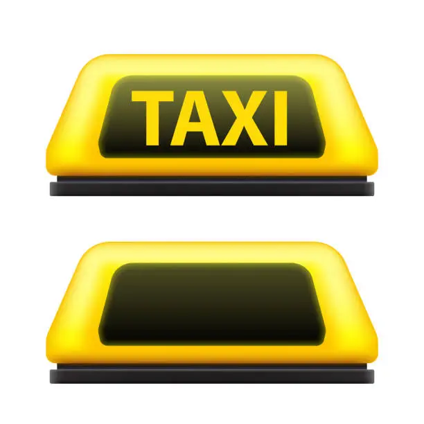Vector illustration of Creative vector illustration of yellow taxi service car roof sign on the street at night blurred lighting background. Art design template. Abstract concept graphic bokeh element