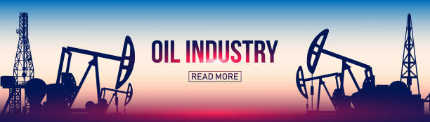 творческая векторная иллюстрация силуэта нефтяной насосной промышленности, полевой насос, буровая установка над закатом изолирована на з� - oil industry oil rig mining oil stock illustrations