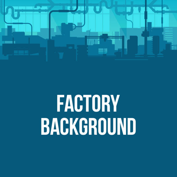 Creative vector illustration of factory line manufacturing industrial plant scen interior background. Art design the silhouette of the industry 4.0 zone template. Abstract concept graphic element Creative vector illustration of factory line manufacturing industrial plant scen interior background. Art design the silhouette of the industry 4.0 zone template. Abstract concept graphic element. industry backgrounds stock illustrations