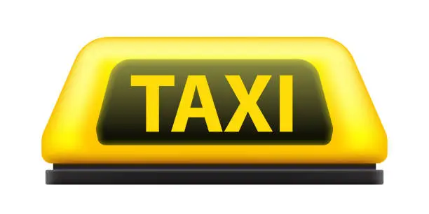 Vector illustration of Creative vector illustration of yellow taxi service car roof sign on the street at night blurred lighting background. Art design template. Abstract concept graphic bokeh element