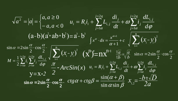 kreatywna ilustracja wektorowa równania matematycznego, matematycznego, arytmetycznego, fizyki wzorów tła. ekran projektowania sztuki, szablon tablicy. abstrakcyjny element graficzny koncepcyjny - mathematics stock illustrations