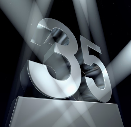 Spotlighted monument of the number 35. 3d