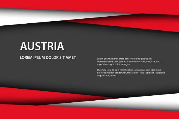 Vector illustration of Modern vector background with Austrian colors and grey free space for your text, overlayed sheets of paper in the look of the Austrian flag, Made in Austria