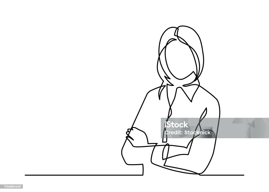 businesswoman one line Business woman with crossed arms - continuous line drawing. Vector illustration Line Art stock vector