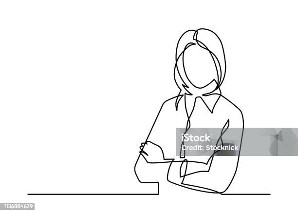 Businesswoman One Line Stock Illustration - Download Image Now - Line Art, People, One Person