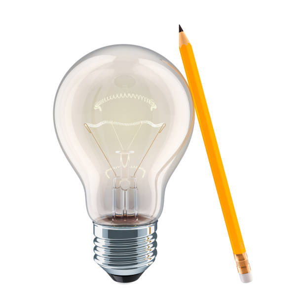 istock Pencil and light bulb, idea concept. 3D rendering isolated on white background 1136886247