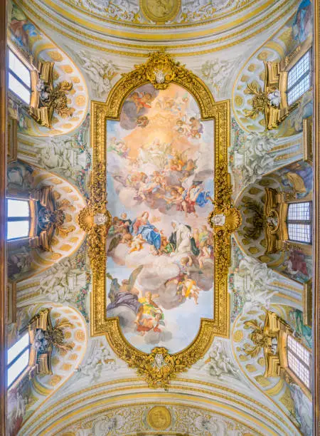 The fresco "Apotheosis of Saint Catherine" in the Church of Santa Caterina da Siena a Magnapoli by Luigi Garzi. Rome, Italy.