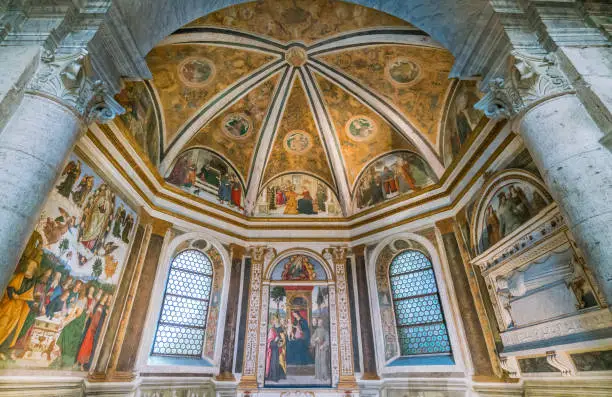 Della Rovere chapel with scenes from the life of Saint Jerome are by Tiberio d'Assisi, in the Basilica of Santa Maria del Popolo in Rome, Italy.
