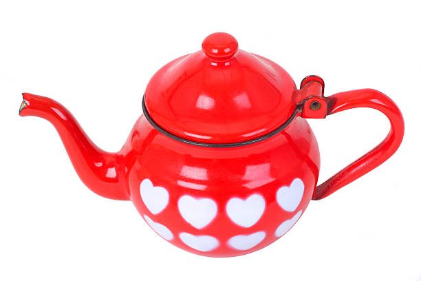 istock Red vintage teapot with painted hearts 113688983